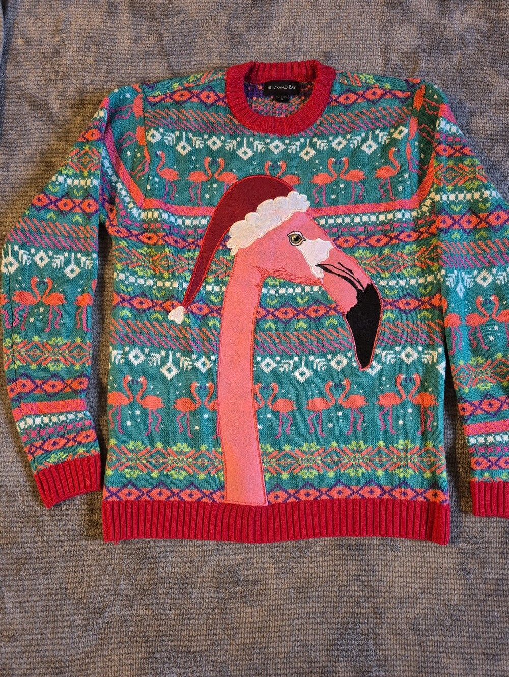 Flamingos Ugly Christmas Sweater Mens Small Embroidered Knit Holiday Christmas